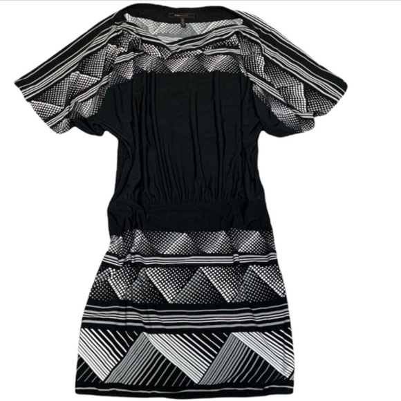 BCBGMaxAzria Boat Neck Dress Drop Waist  Stretch Sz M Black Gray White #243 - Picture 1 of 6